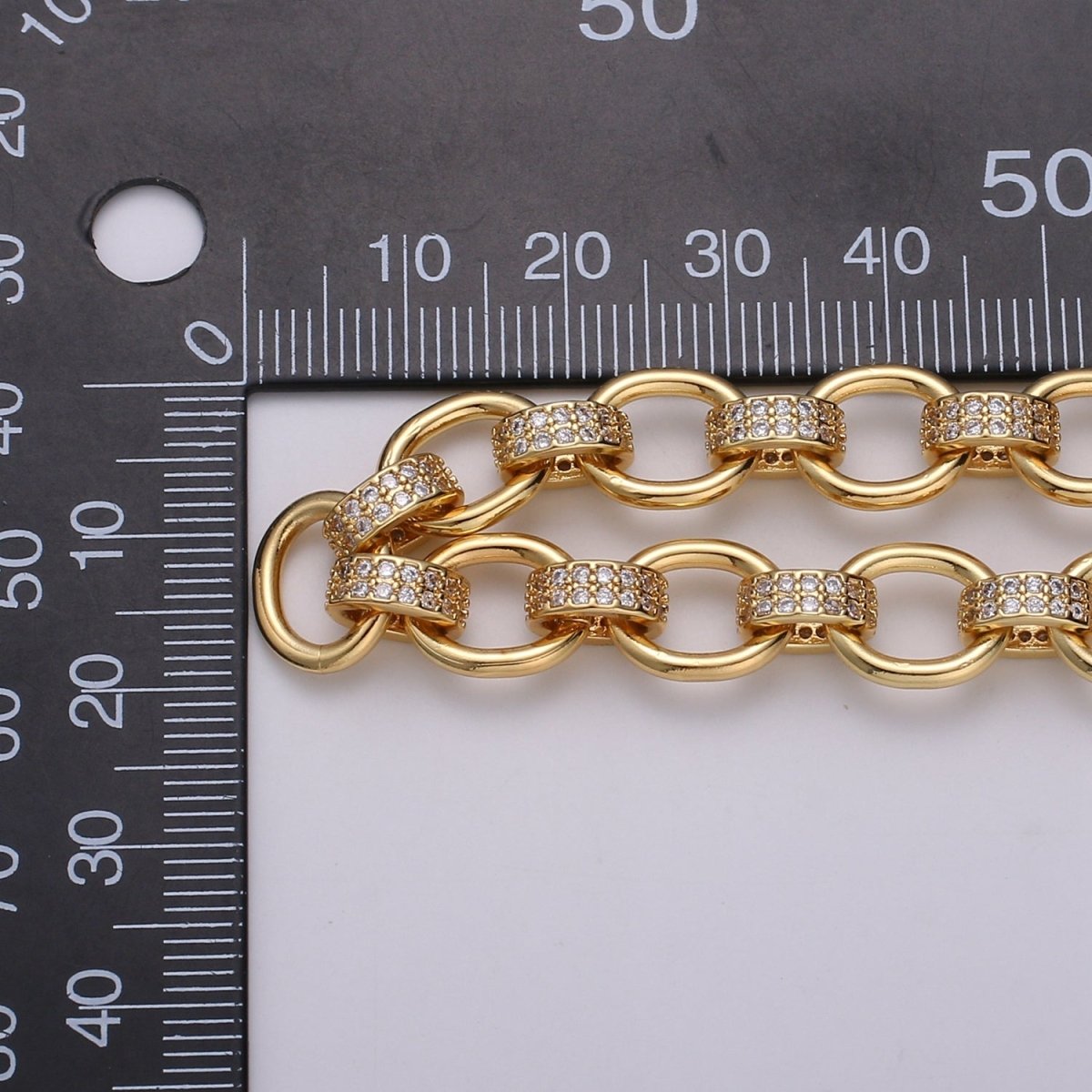 24K Gold Filled Fancy Texture ROLO Linked Chain by Yard, Wholesale Roll Chain | ROLL-373 (O-060) Clearance Pricing - DLUXCA