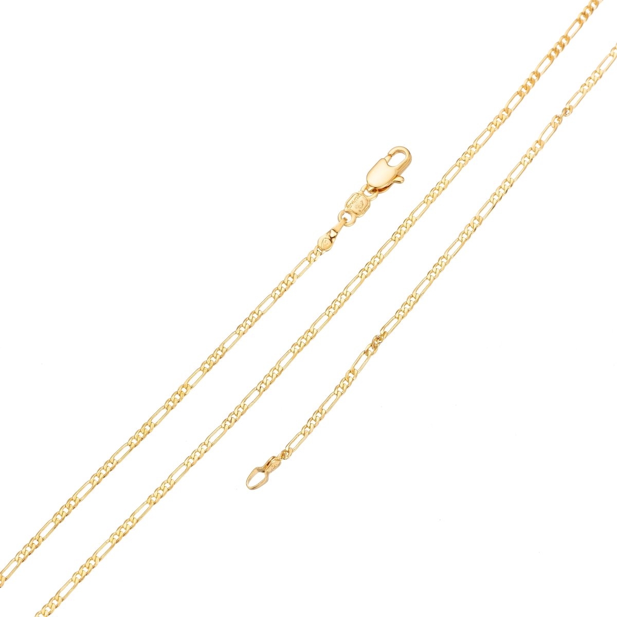 24K Gold Filled Figaro Chain Necklace, 19.5 inch Figaro Finished Necklace For Jewelry Making, Dainty 2mm Figaro Necklace w/ Lobster Clasps | CN-049 WA-777 - DLUXCA