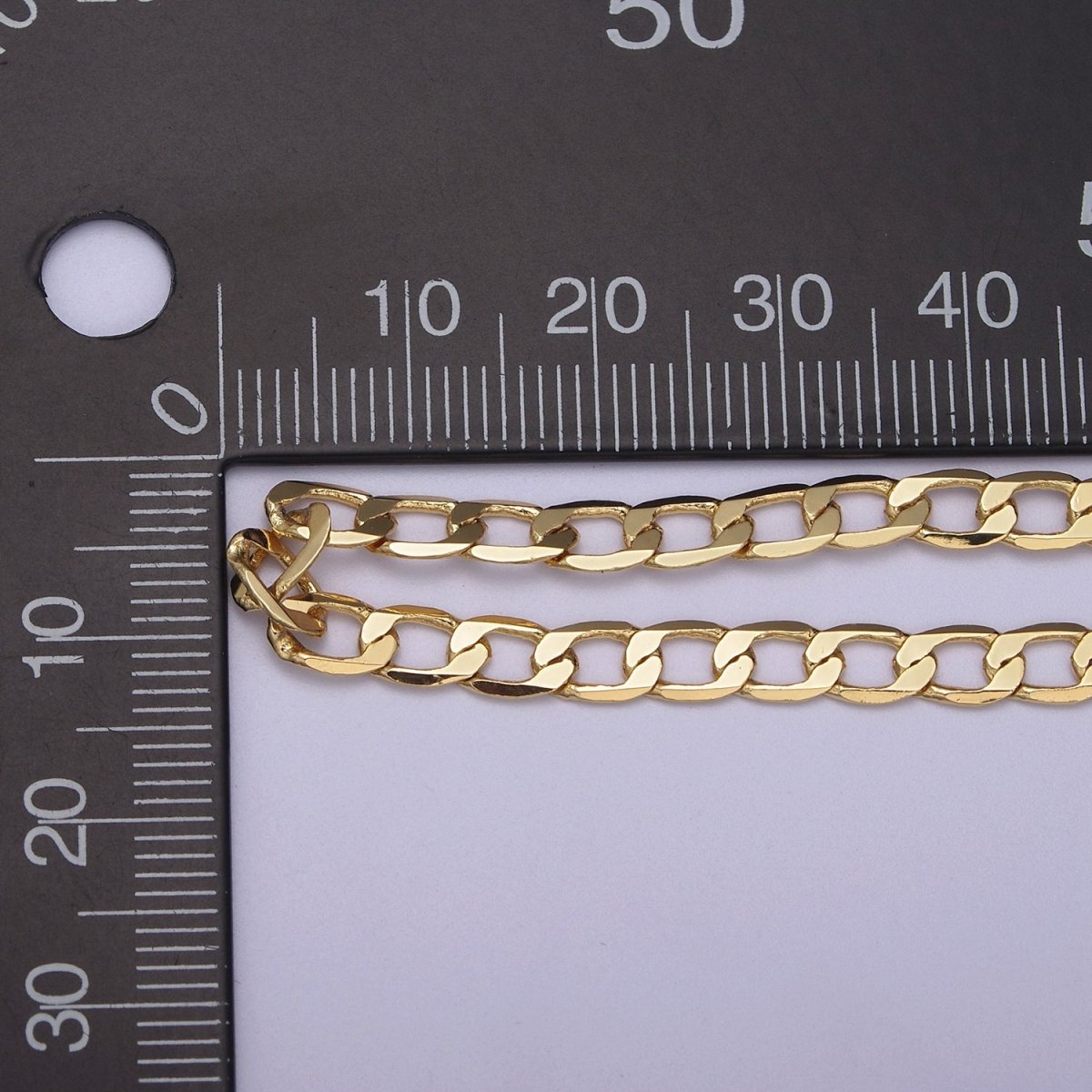 24K Gold Filled Figaro Curb Chain, 4.5mm Width Flat Figaro Unfinished Chain in Silver & Gold For Jewelry Making | ROLL-672, ROLL-673 Clearance Pricing - DLUXCA