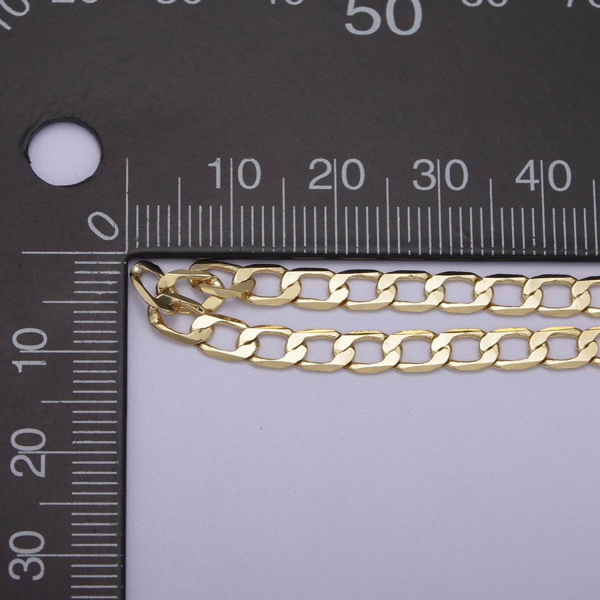 24K Gold Filled Figaro Curb Chain, 4mm Flat Curb Unfinished Chain in Gold & Silver For Jewelry Making | ROLL-666, ROLL-667 Clearance Pricing - DLUXCA