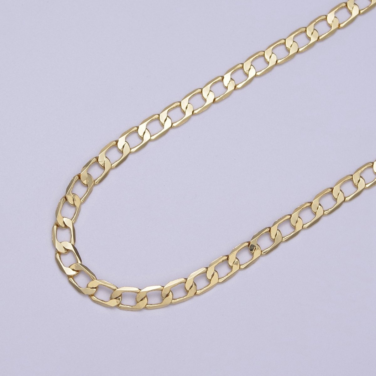 24K Gold Filled Figaro Curb Chain, 4mm Flat Curb Unfinished Chain in Gold & Silver For Jewelry Making | ROLL-666, ROLL-667 Clearance Pricing - DLUXCA