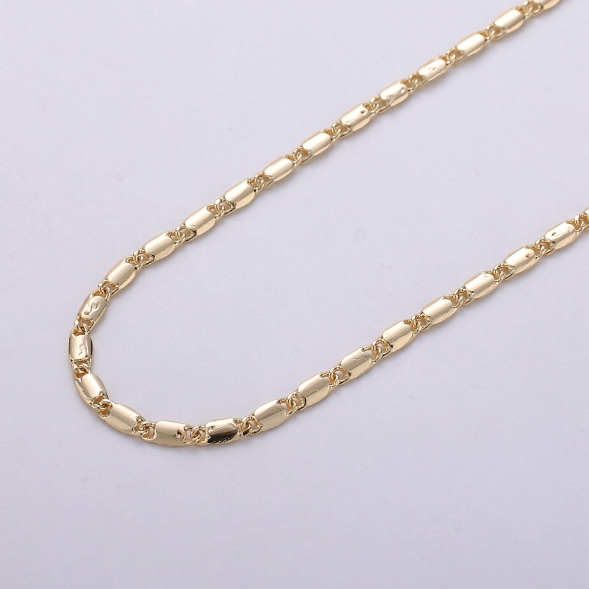 24K Gold Filled Flat Bar Unique Chain, 3mm Unique Lock Chain By Yard, For Necklace, Bracelet, Anklet Supply Component | ROLL-266 ROLL-822 - DLUXCA
