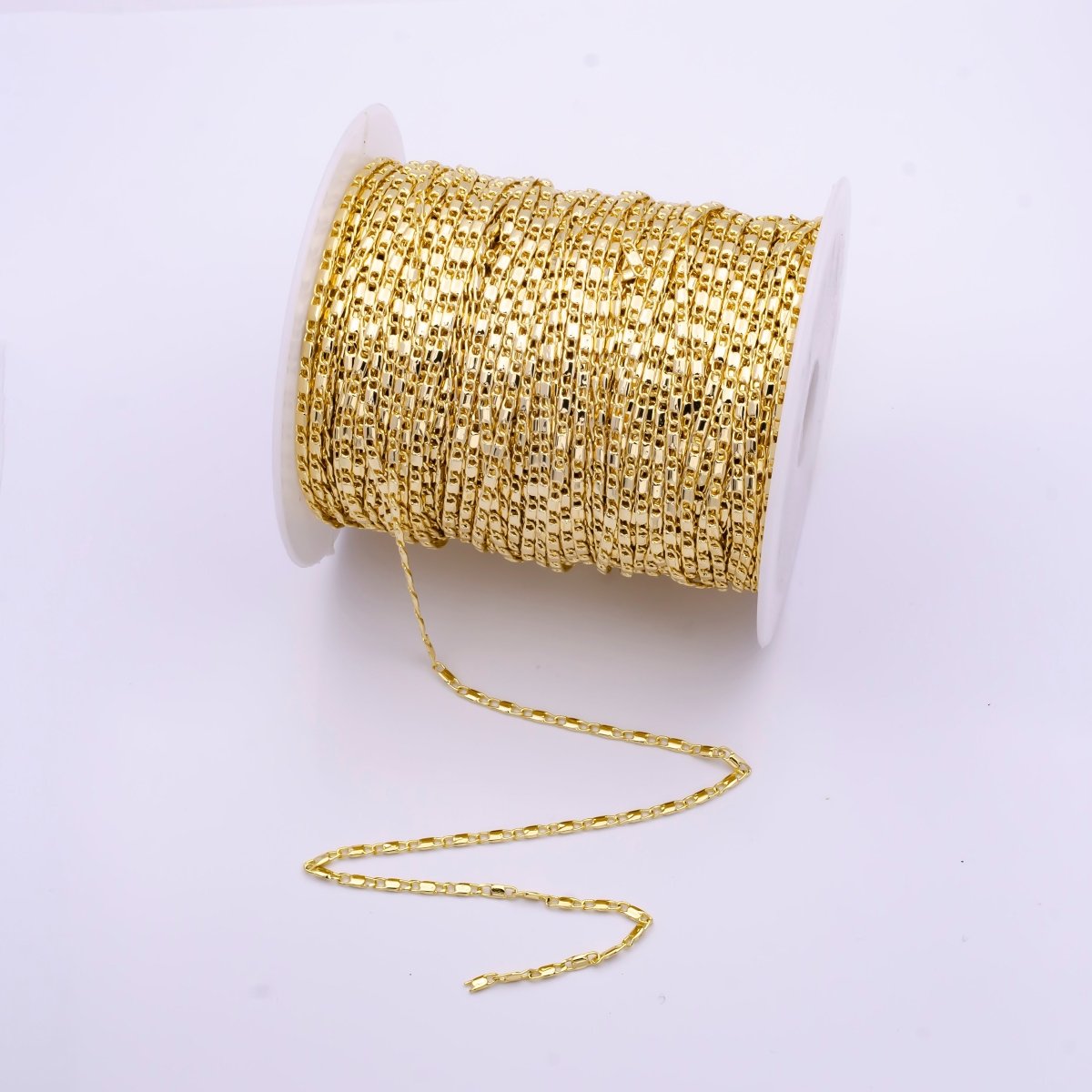 24K Gold Filled Flat Bar Unique Chain, 3mm Unique Lock Chain By Yard, For Necklace, Bracelet, Anklet Supply Component | ROLL-266 ROLL-822 - DLUXCA