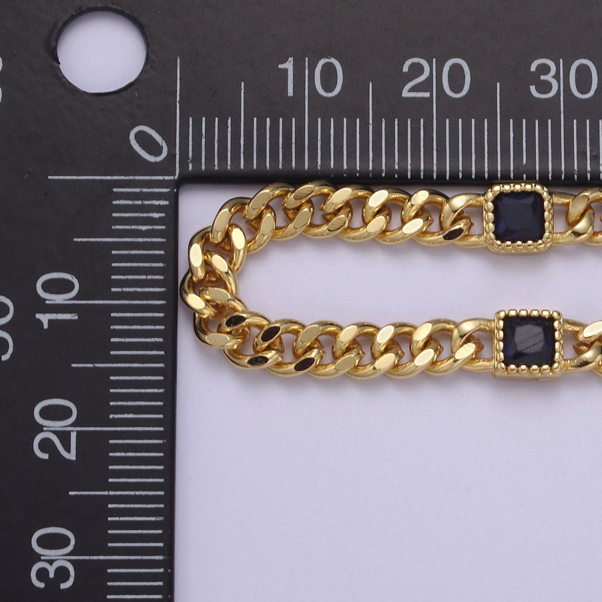 24K Gold Filled Flat Curb Chain with Rectangle CZ Cubic Zirconia Connector, Unfinished Chain by Meter For Jewelry Making | O-084 ~ O-086 WA-1406 Clearance Pricing - DLUXCA