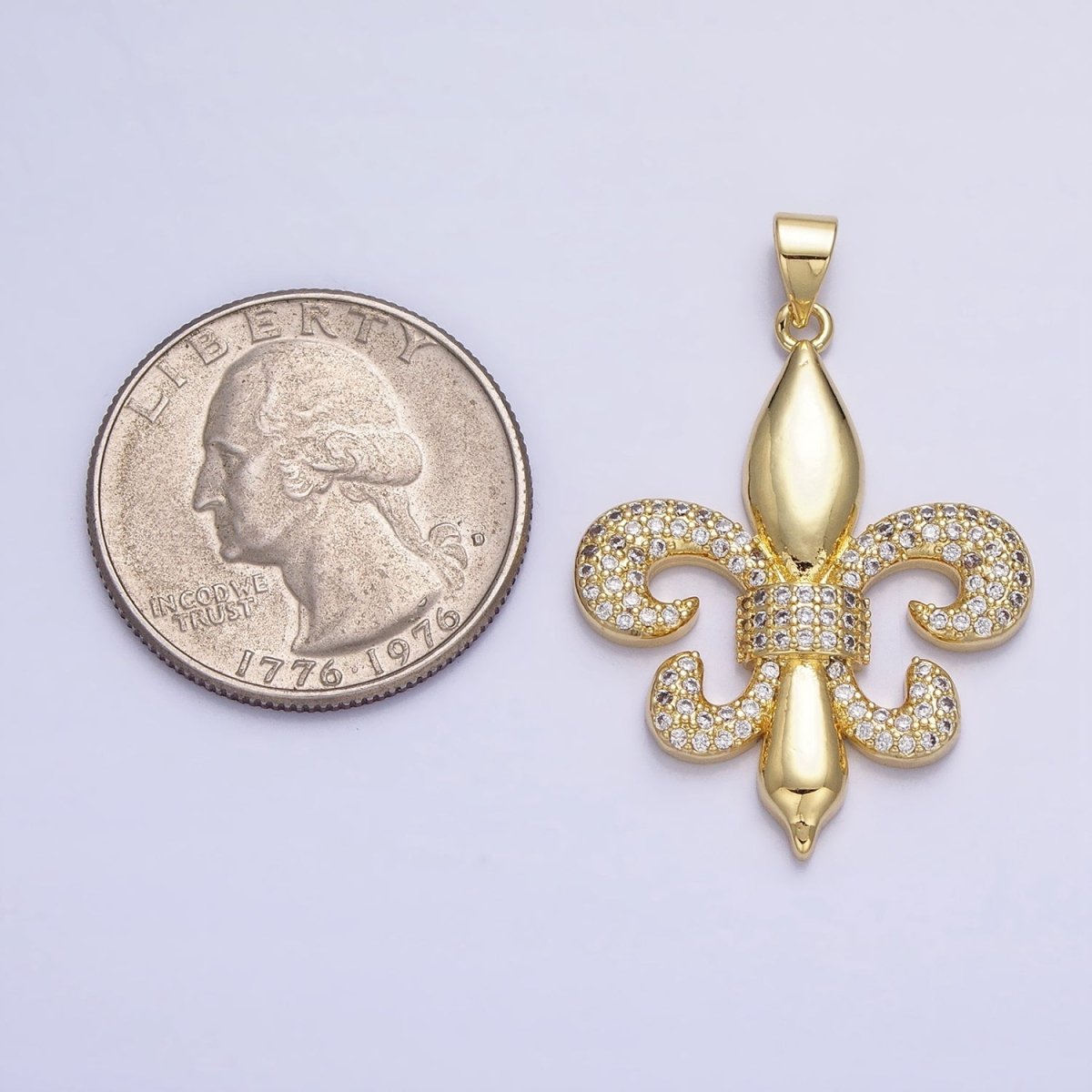 24K Gold Filled Fleur de Lis Iris New Orleans French Iris Symbol Micro Paved CZ Pendant | AA345 - DLUXCA