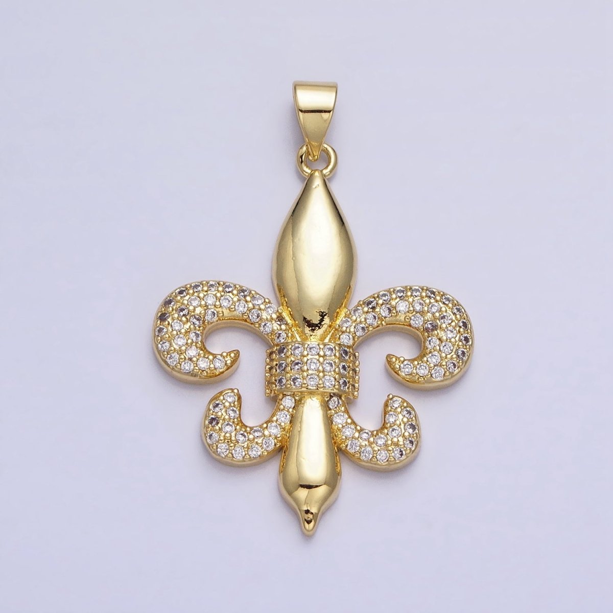 24K Gold Filled Fleur de Lis Iris New Orleans French Iris Symbol Micro Paved CZ Pendant | AA345 - DLUXCA