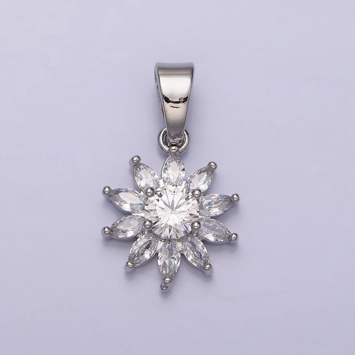 24K Gold Filled Flower Marquise CZ Petal Pendant in Gold & Silver | AA455 AA456 - DLUXCA