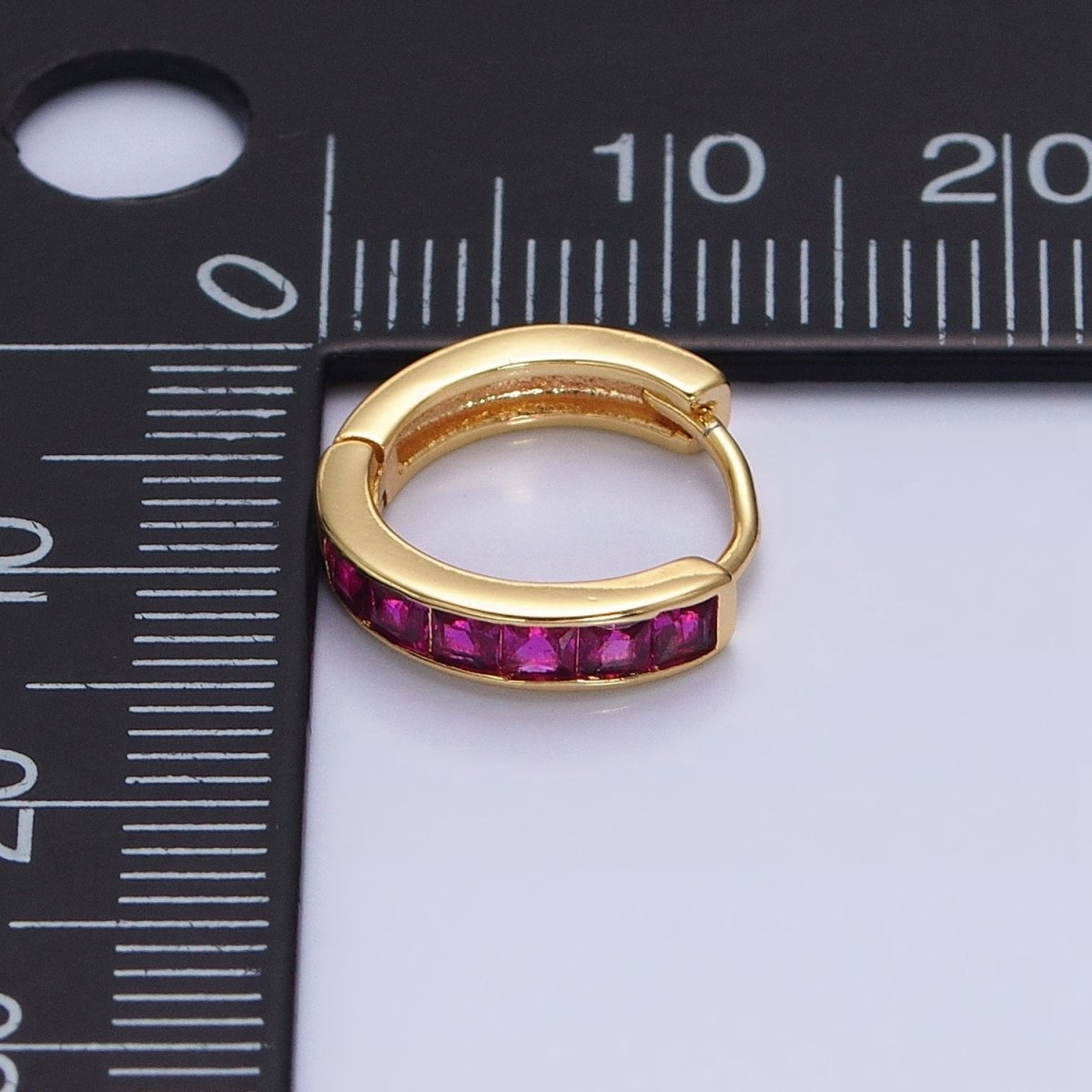 24K Gold Filled Fuchsia, Black Square CZ Lined Huggie Earrings in Gold & Silver | AB1407 - AB1410 - DLUXCA