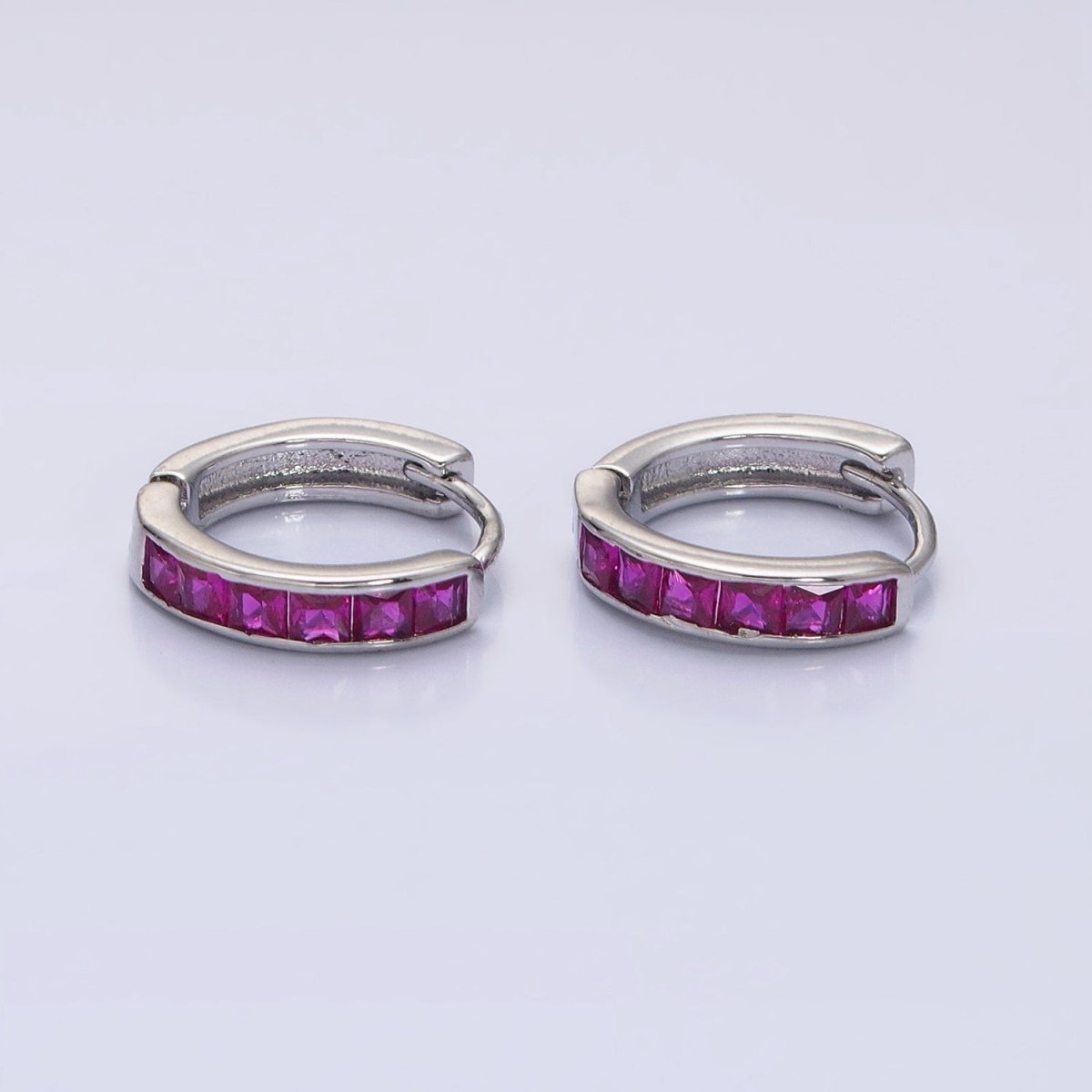 24K Gold Filled Fuchsia, Black Square CZ Lined Huggie Earrings in Gold & Silver | AB1407 - AB1410 - DLUXCA