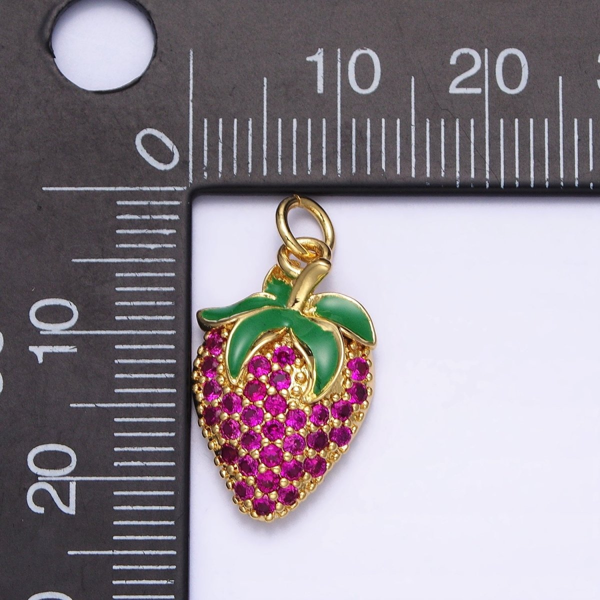 24K Gold Filled Fuchsia Micro Paved CZ Strawberry Fruit Add-On Charm | AA214 - DLUXCA