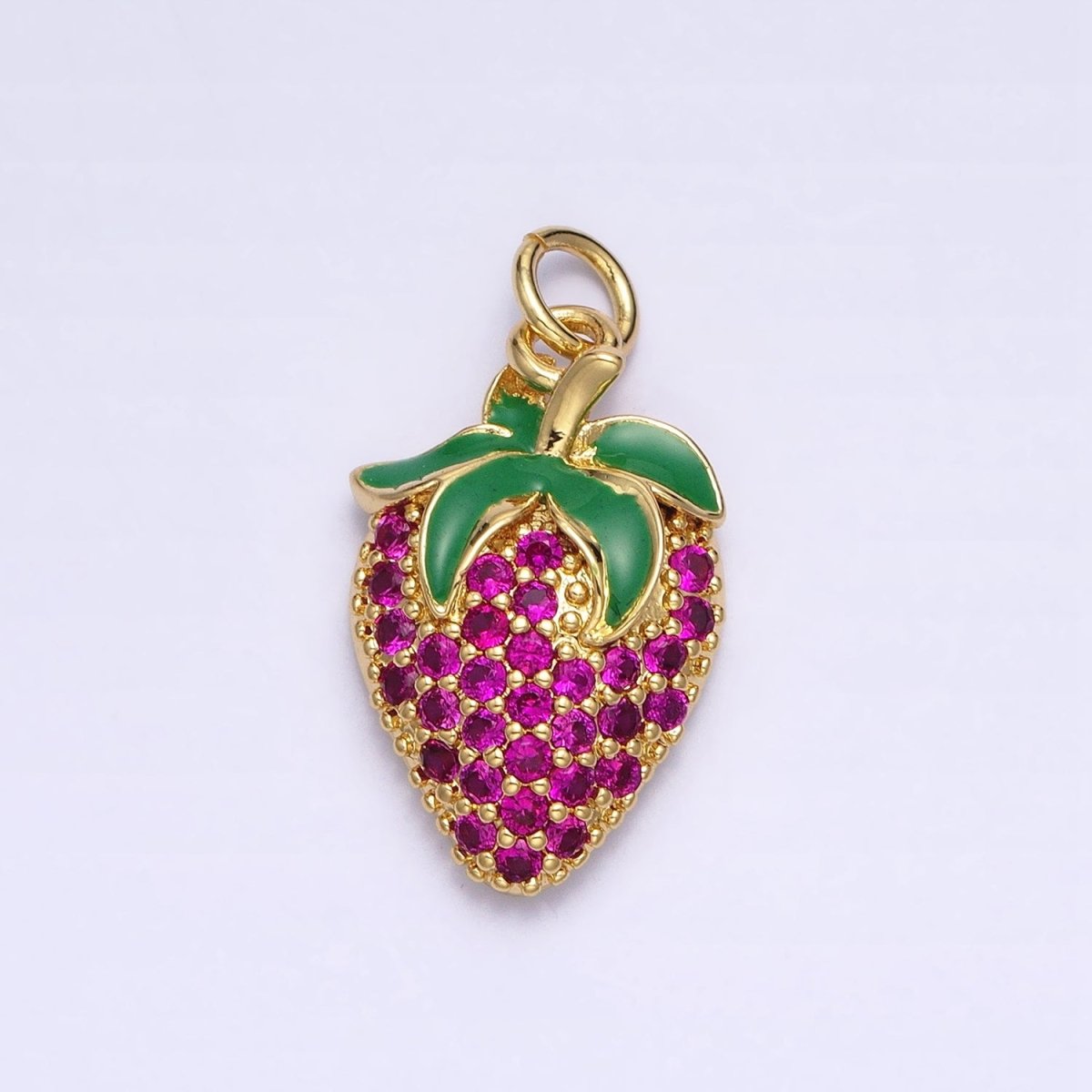 24K Gold Filled Fuchsia Micro Paved CZ Strawberry Fruit Add-On Charm | AA214 - DLUXCA