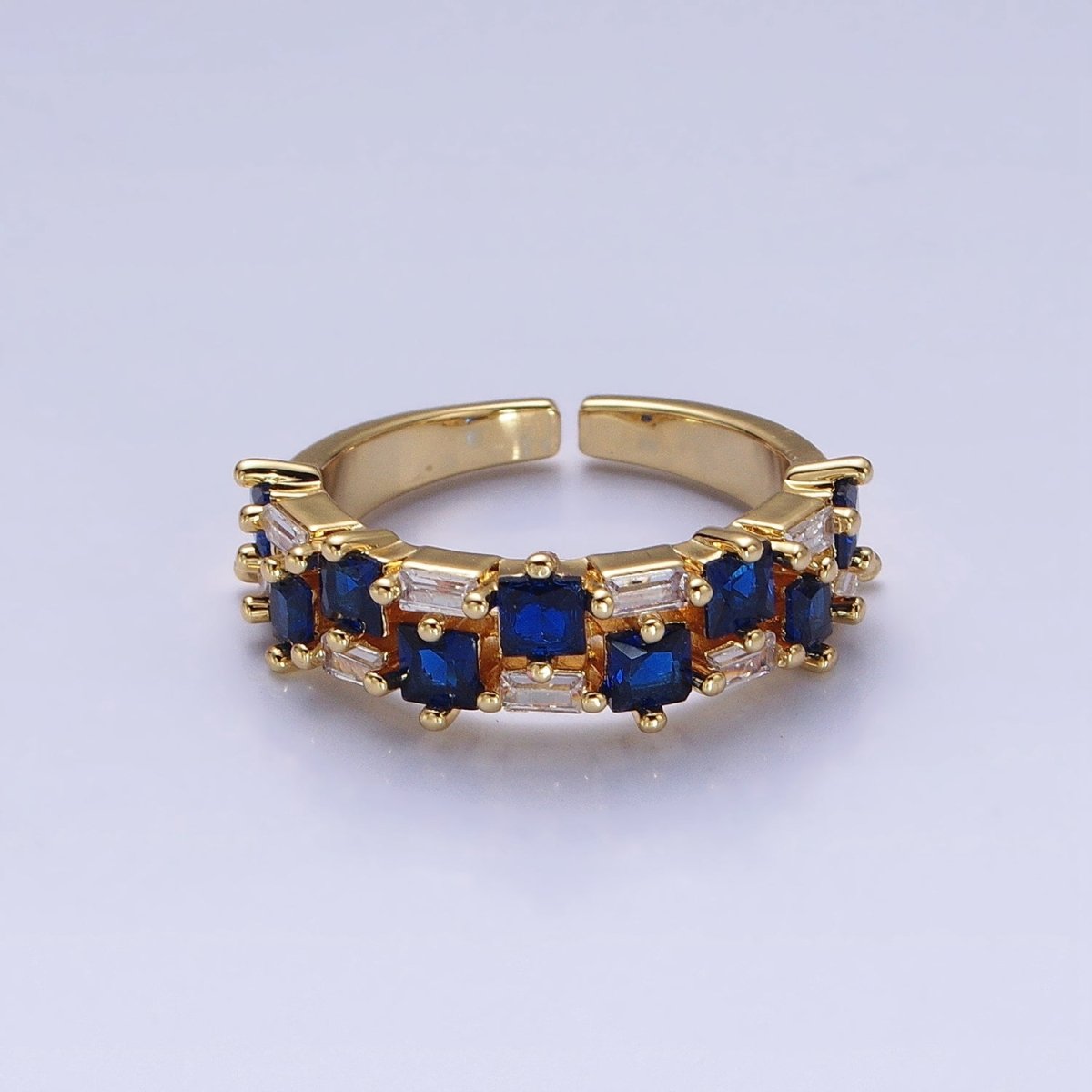 24K Gold Filled Fuchsia, Multicolor, Black, Purple, Blue, Pink, Green, Clear Baguette Square CZ Ring in Gold & Silver | O-1533~O-1548 - DLUXCA