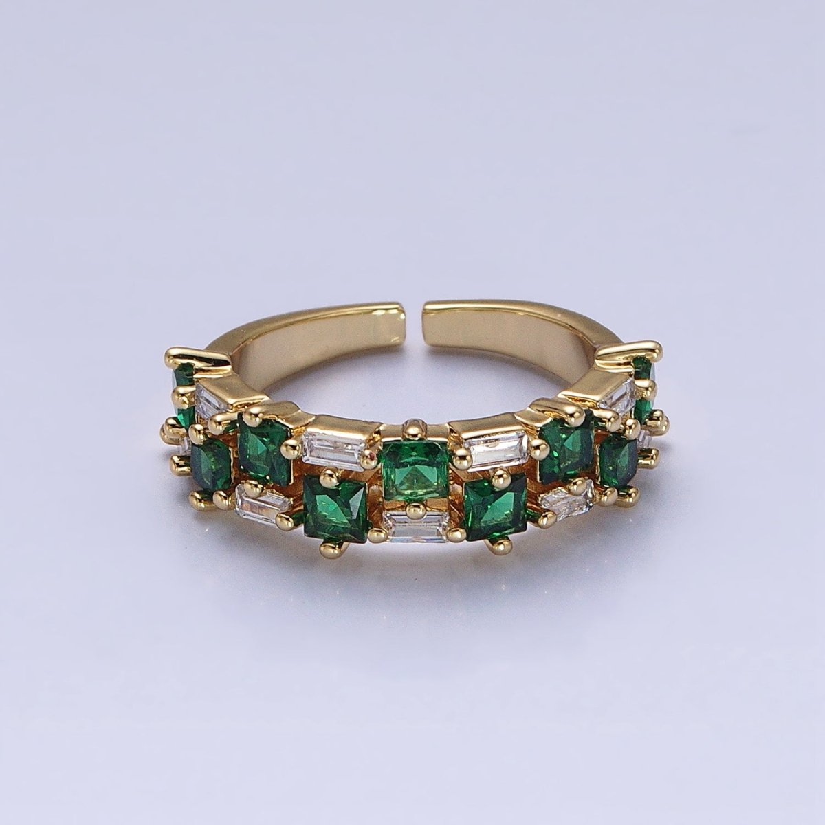 24K Gold Filled Fuchsia, Multicolor, Black, Purple, Blue, Pink, Green, Clear Baguette Square CZ Ring in Gold & Silver | O-1533~O-1548 - DLUXCA