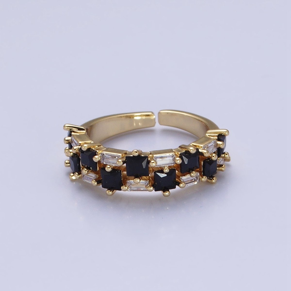 24K Gold Filled Fuchsia, Multicolor, Black, Purple, Blue, Pink, Green, Clear Baguette Square CZ Ring in Gold & Silver | O-1533~O-1548 - DLUXCA