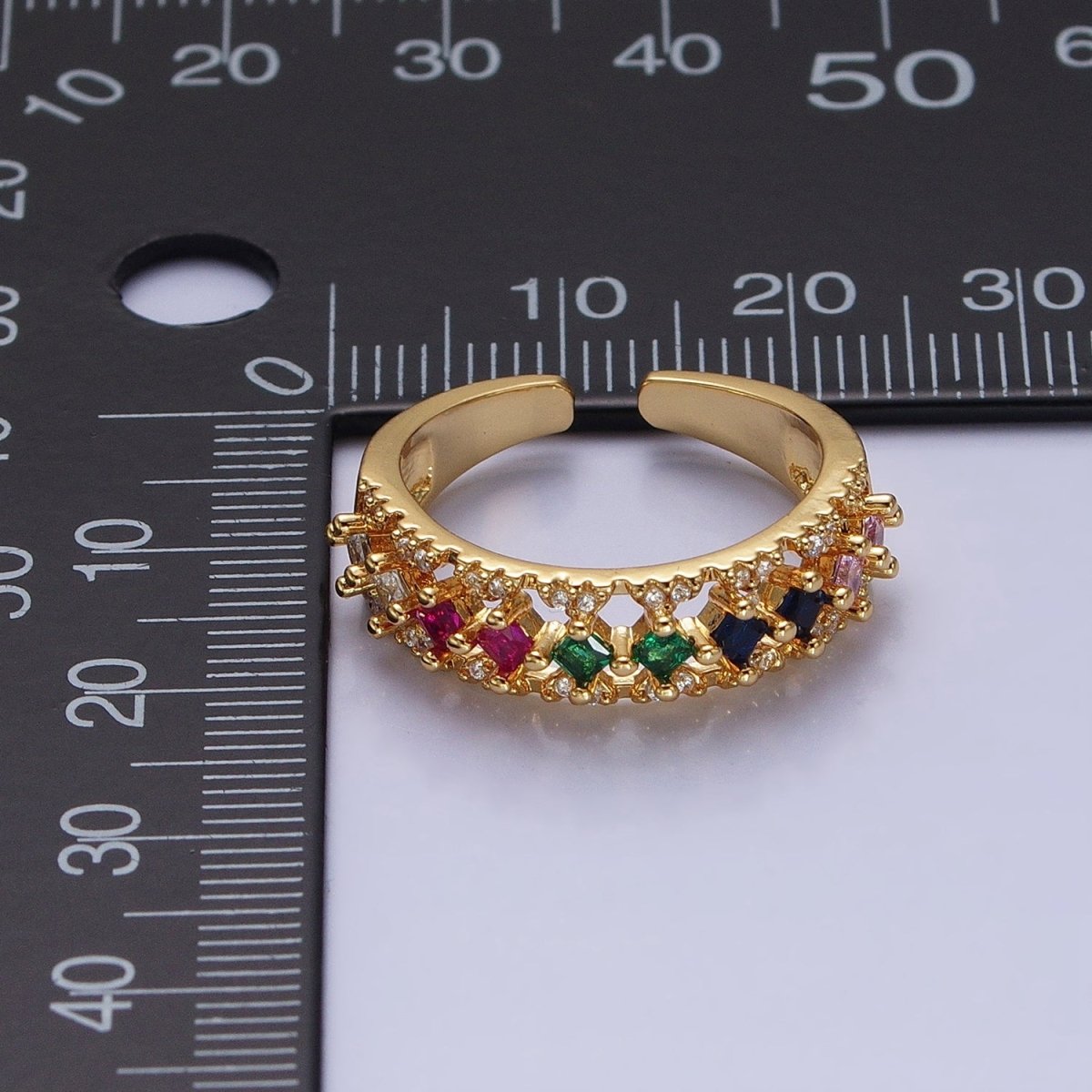24K Gold Filled Fuchsia, Multicolor, Black, Purple, Blue, Pink, Green, Clear Rhombus CZ Micro Paved Ring in Gold & Silver | O-1517~O-1532 - DLUXCA