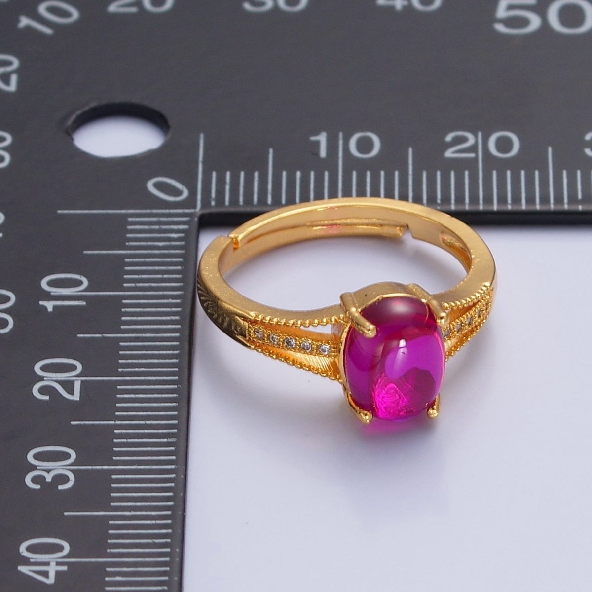 24K Gold Filled Fuchsia Pink Jade with Micro Pave CZ Band O-772 - DLUXCA