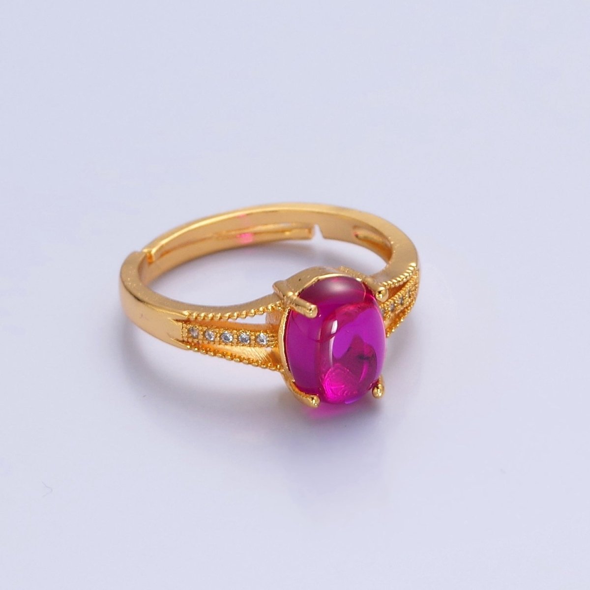 24K Gold Filled Fuchsia Pink Jade with Micro Pave CZ Band O-772 - DLUXCA