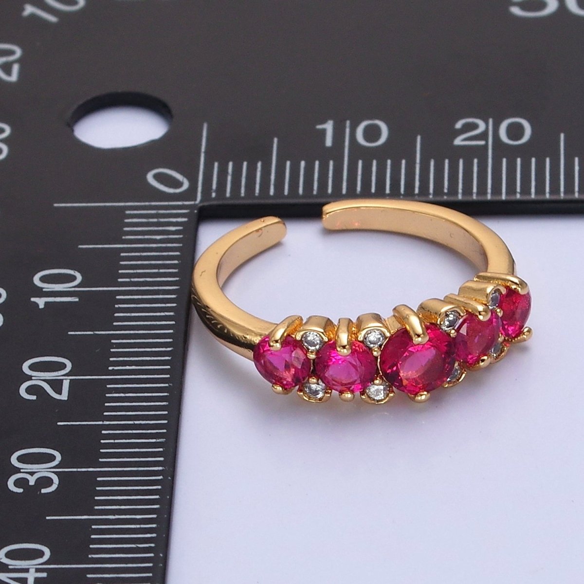 24K Gold Filled Fuchsia Pink Promise Ring, Round Cubic Zirconia CZ Ring O-2295 - DLUXCA