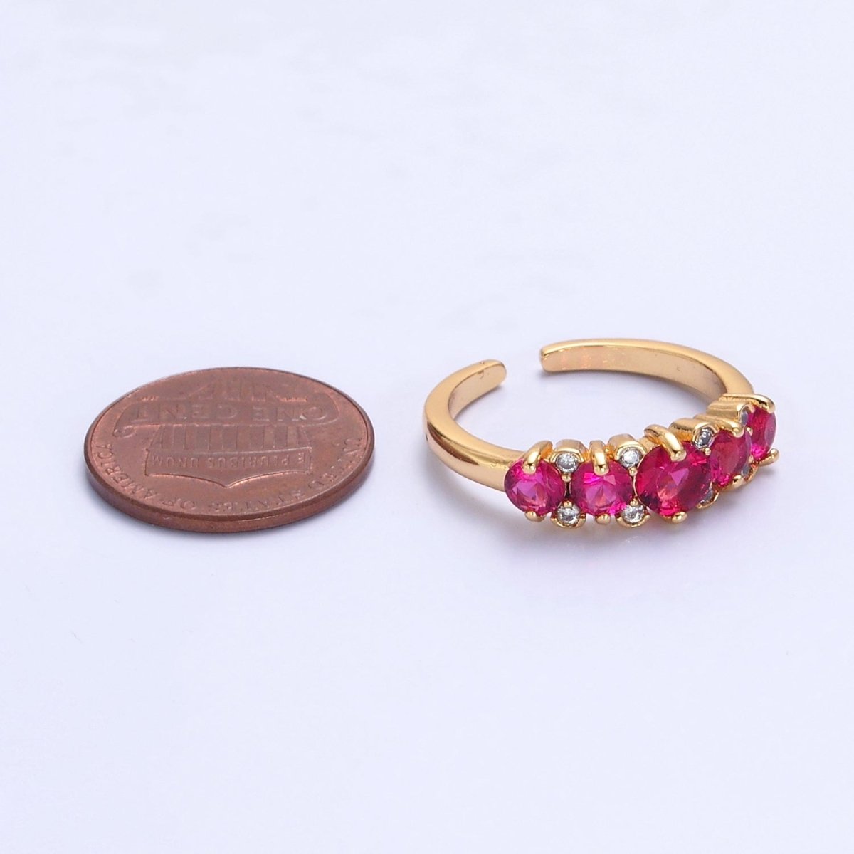 24K Gold Filled Fuchsia Pink Promise Ring, Round Cubic Zirconia CZ Ring O-2295 - DLUXCA