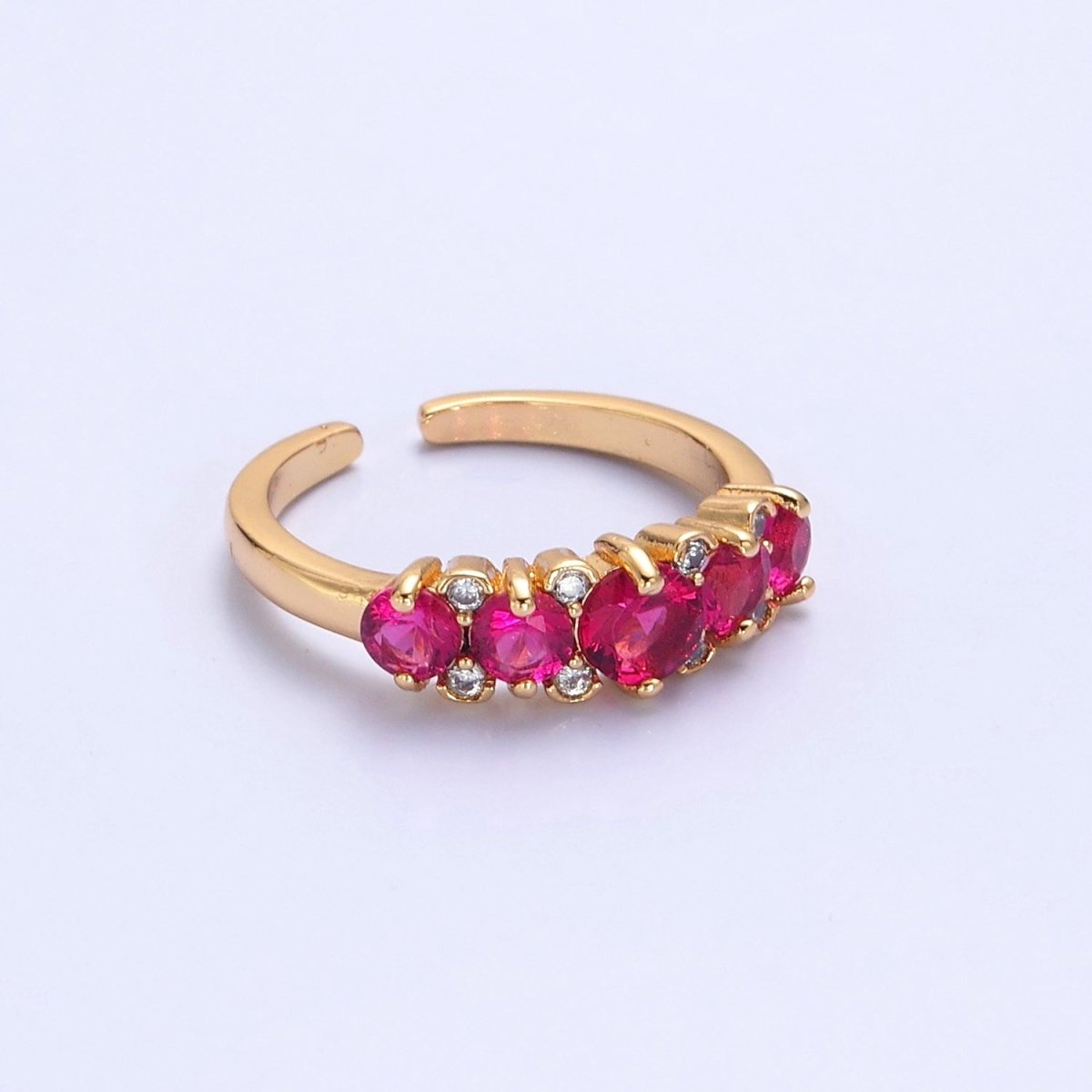 24K Gold Filled Fuchsia Pink Promise Ring, Round Cubic Zirconia CZ Ring O-2295 - DLUXCA