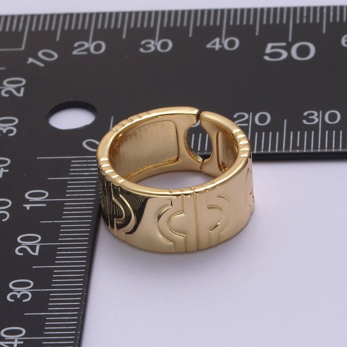 24K Gold Filled Geometric Abstract Thick Rings, Carved Circle Statement Rings in Gold & Silver S-319 S-320 - DLUXCA