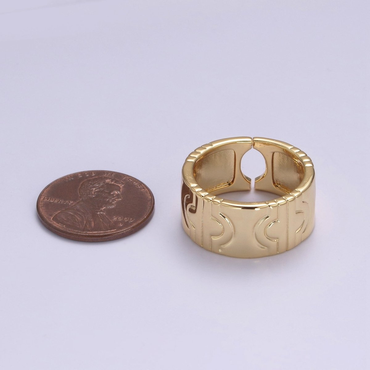 24K Gold Filled Geometric Abstract Thick Rings, Carved Circle Statement Rings in Gold & Silver S-319 S-320 - DLUXCA