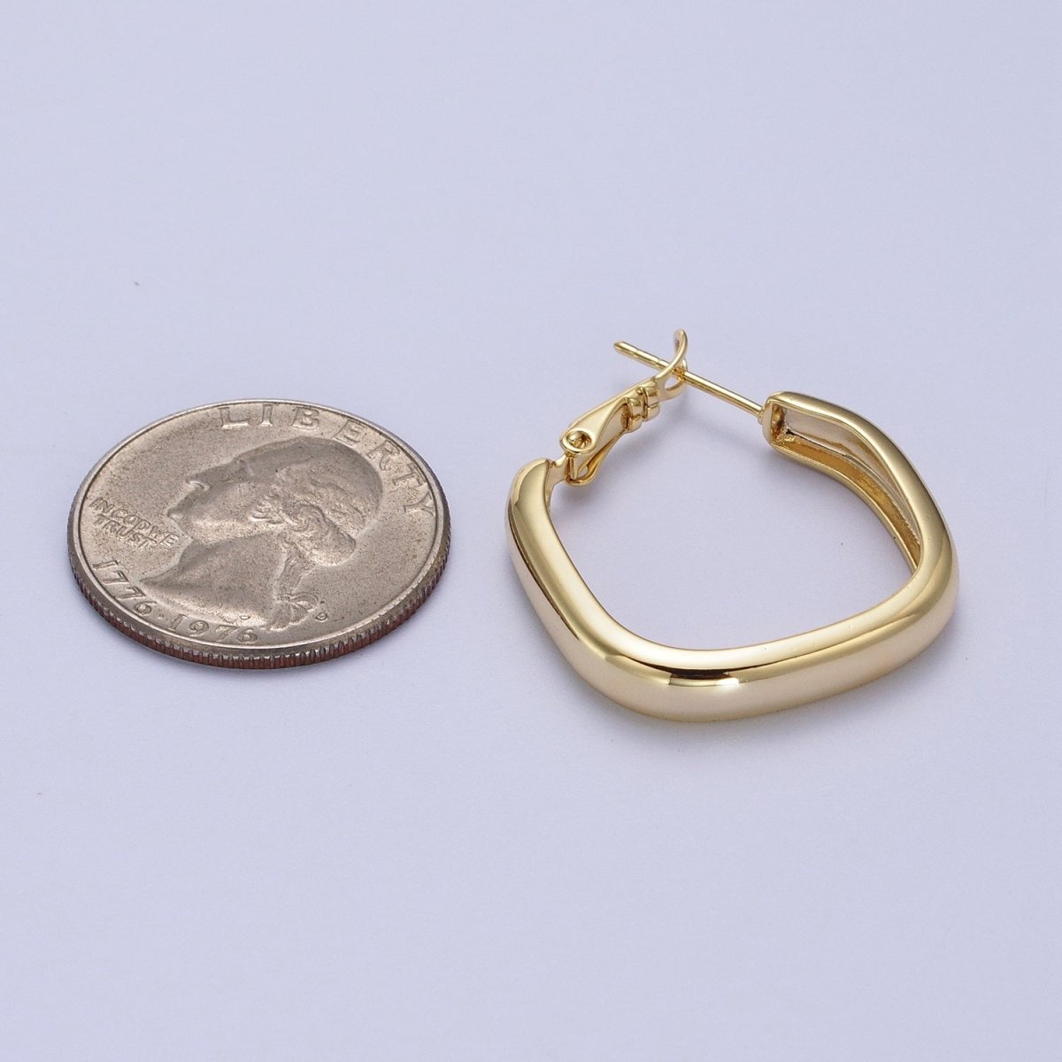 24K Gold Filled Geometric Boxy Block Latch Hoop Earrings | Y-287 - DLUXCA