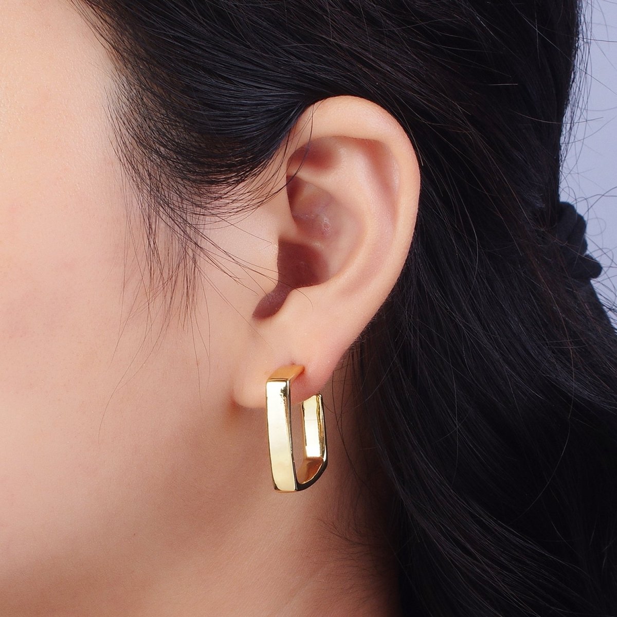 24K Gold Filled Geometric Boxy J-Shaped Hoop Earrings | V034 - DLUXCA