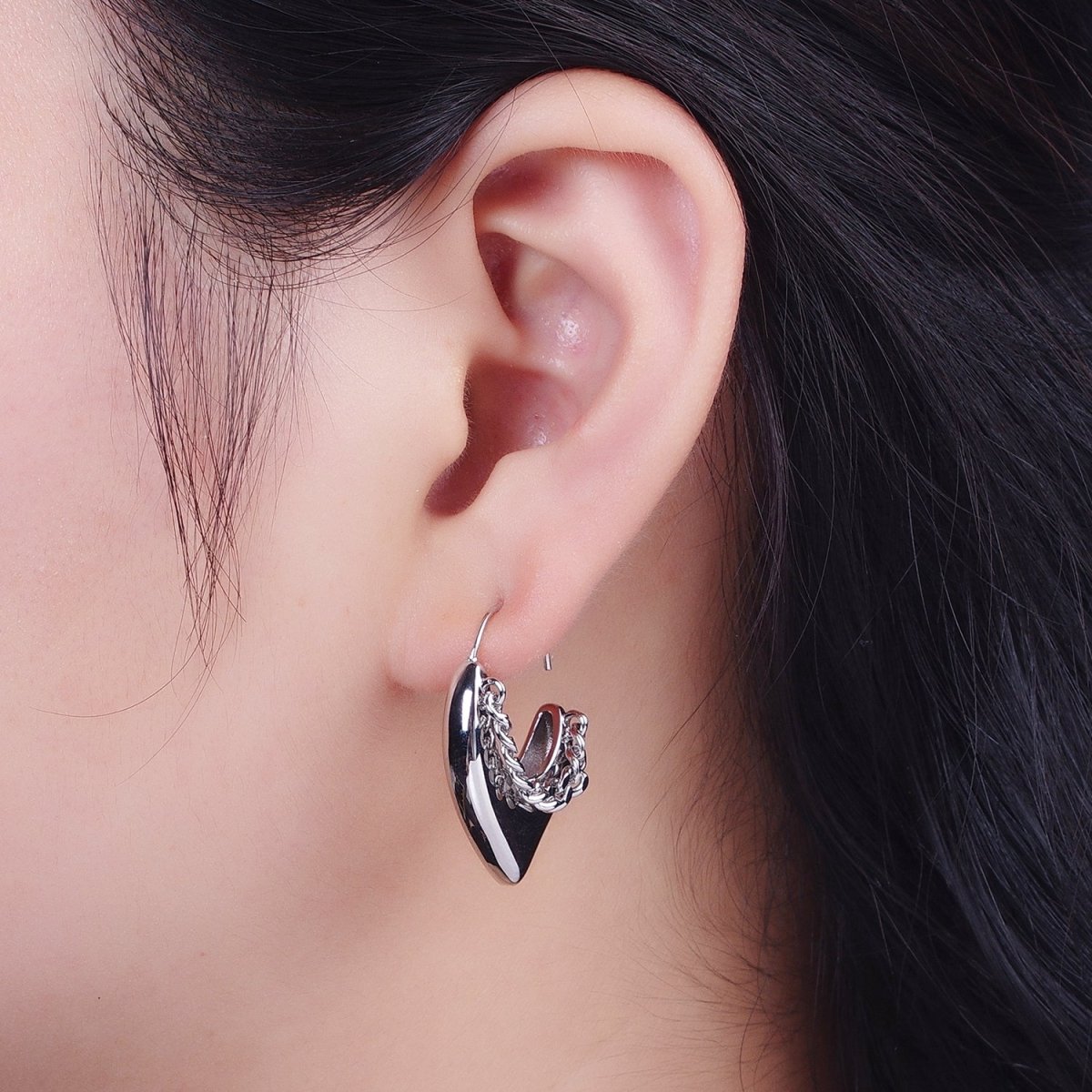 24K Gold Filled Geometric Hanging Heart Earring Open Hoop Stud Earrings in Gold Silver P-283 P-284 - DLUXCA