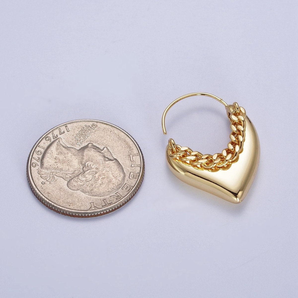 24K Gold Filled Geometric Hanging Heart Earring Open Hoop Stud Earrings in Gold Silver P-283 P-284 - DLUXCA