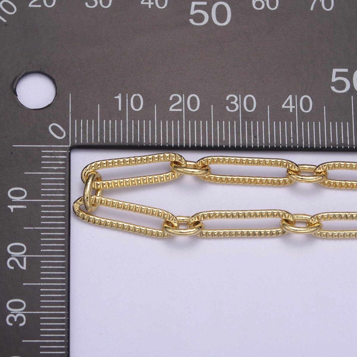 24k Gold Filled Gold Cable Paperclip Chain by Yard, Link Cable Thick Elongated Chain, Wholesale Bulk Roll Chain Jewelry Making, 18.7X5.1mm Textured Paper Clip Chain | ROLL-609, ROLL-610 Clearance Pricing - DLUXCA