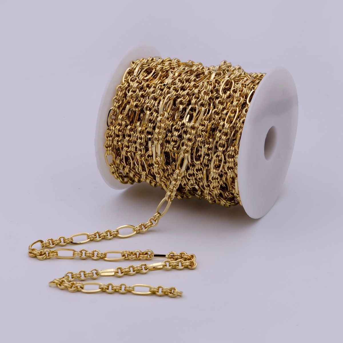 24K Gold Filled Gold Chunky Cable Chain, Double Rolo Link Chain, Unfinished Chain by Yard For Jewelry Making | ROLL-573 Clearance Pricing - DLUXCA