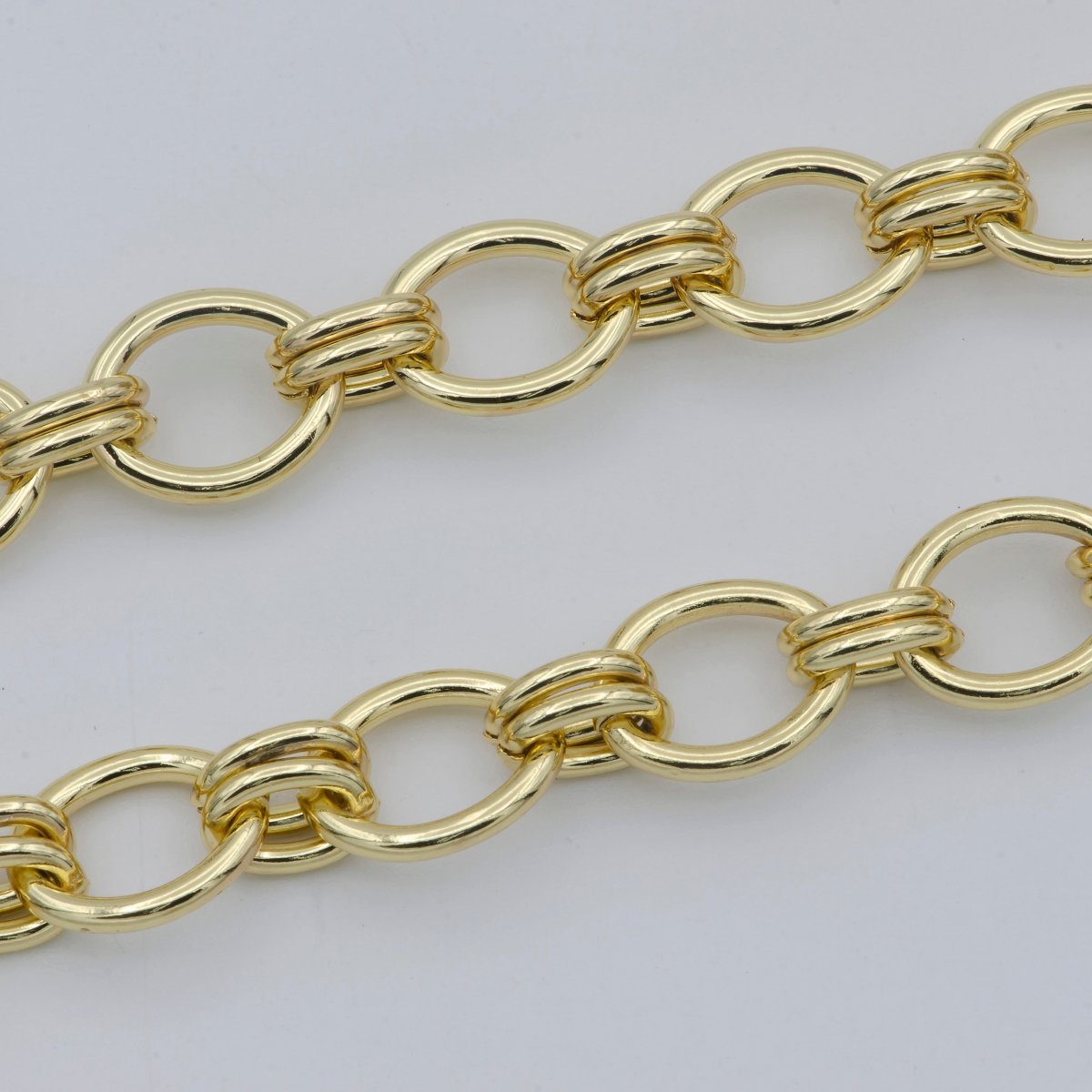 24K Gold Filled Gold Chunky Oval Cable Chain by Yard, 10.4X12.6mm, Bold ROLO Cable Chain, Fancy Statement Chain, Wholesale Bulk Chain | ROLL-468 Clearance Pricing - DLUXCA