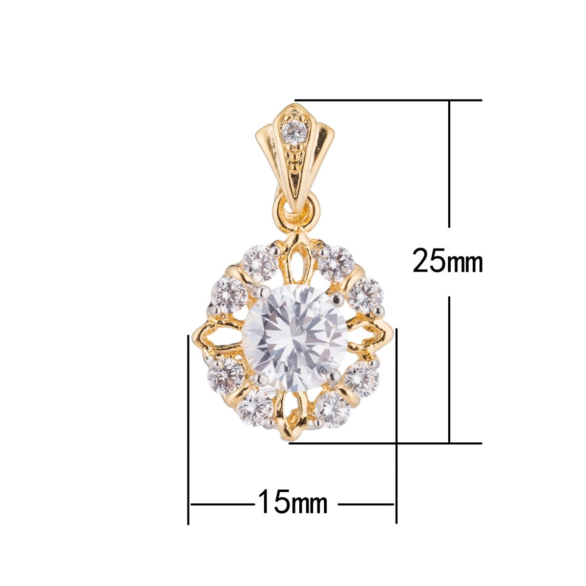 24k gold filled Gold Cute Diamond Flower, Floral, Bright, Dangle, DIY Craft Cubic Zirconia Necklace Pendant Charm Bead Bails Findings for Jewelry Making H-175 - DLUXCA