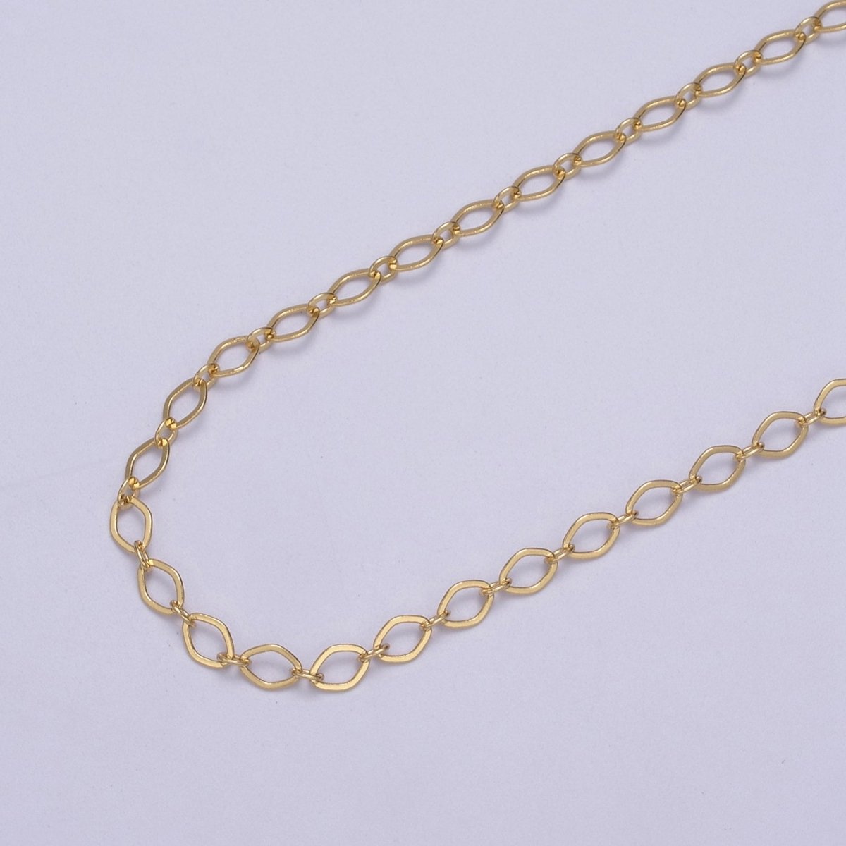 24k Gold Filled Gold Oval Rhombus Chain by Yard, Oval Link, Wholesale Bulk Roll Chain for Jewelry Making, Width 3.3mm | ROLL-611 ROLL-612 - DLUXCA