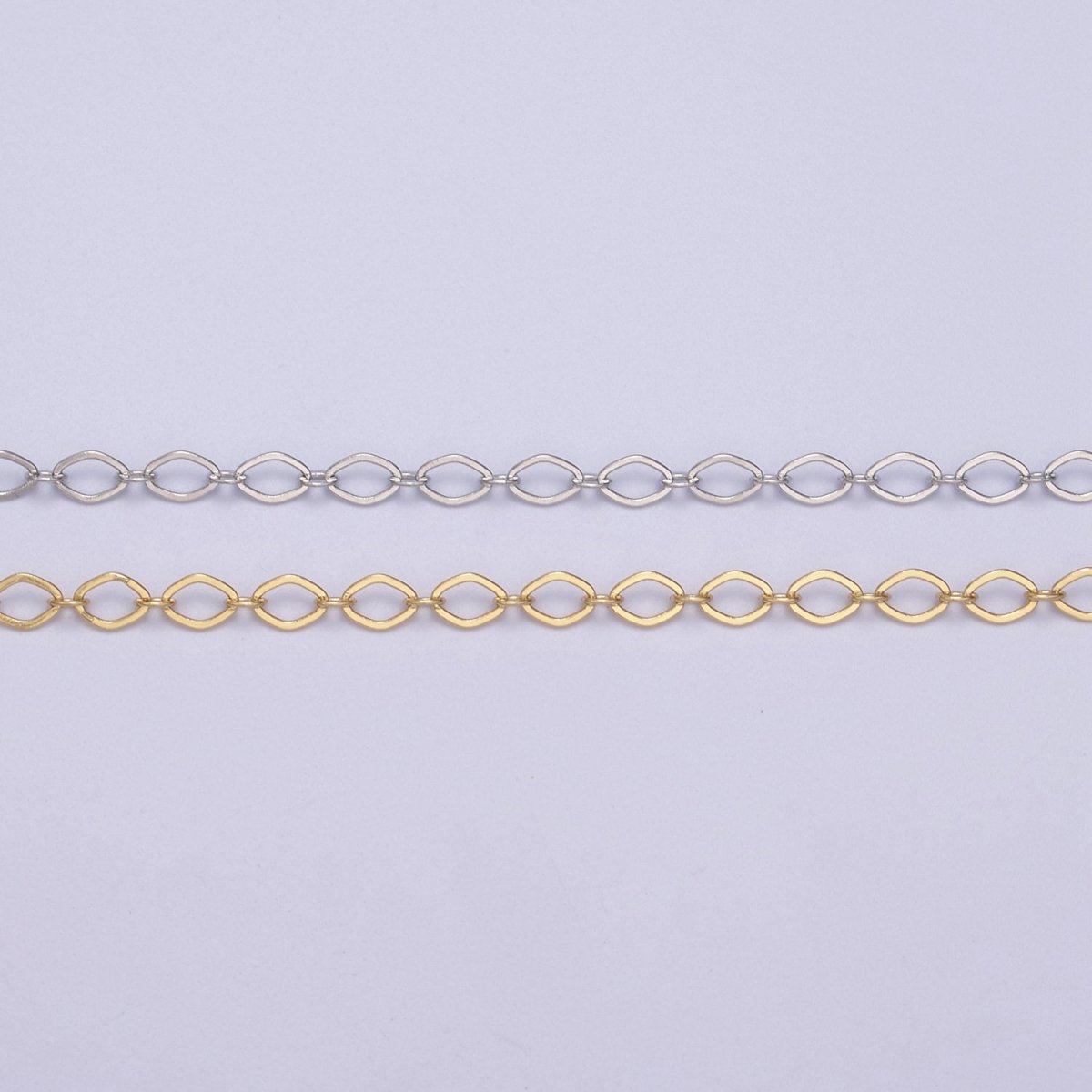 24k Gold Filled Gold Oval Rhombus Chain by Yard, Oval Link, Wholesale Bulk Roll Chain for Jewelry Making, Width 3.3mm | ROLL-611 ROLL-612 - DLUXCA