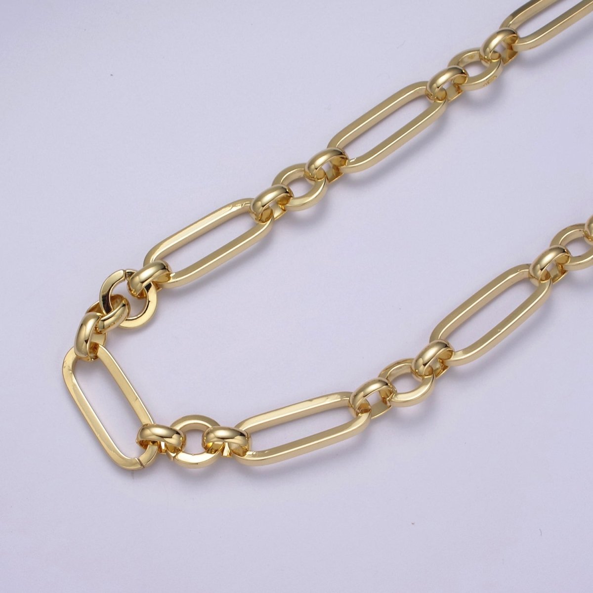 24K Gold Filled Gold Paperclip Long and Short Chain, PaperClip Unfinished Chain by Yard, 12X6.5mm Wholesale Chain For Jewelry Making | ROLL-641 Clearance Pricing - DLUXCA
