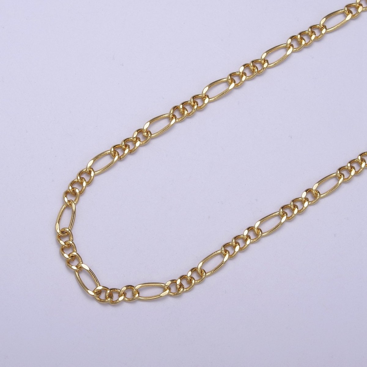24K Gold Filled Gold Silver Figaro Unfinished Chain, Dainty 3.5mm Figaro Wholesale Chain by Yard For Jewelry Making Supply Component | ROLL-631, ROLL-632 Clearance Pricing - DLUXCA