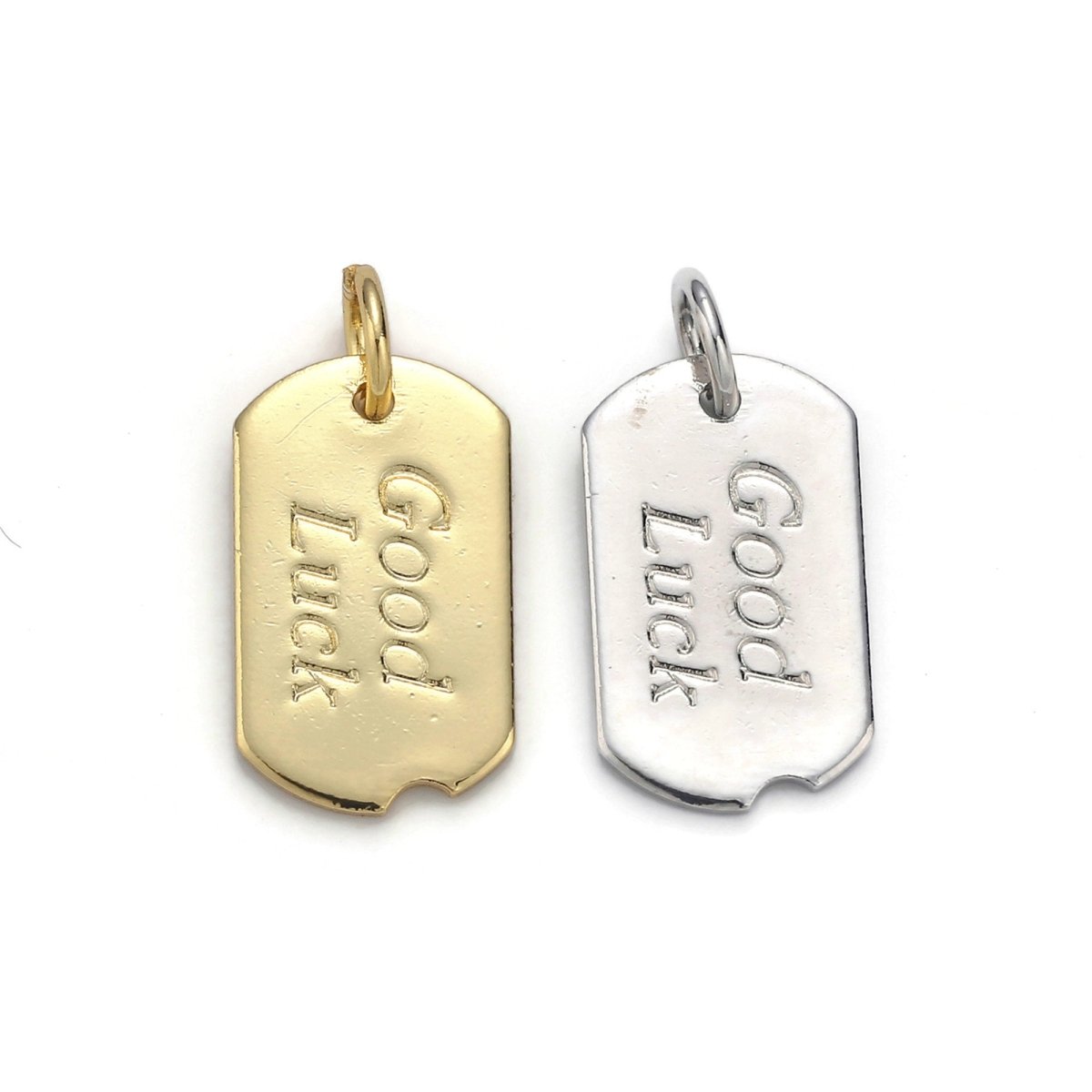 24k Gold Filled Good Luck Charm, Bar Plate Good Luck Pendant Charm, Gold Filled Charm, Gold / Silver Color Option D-045 - DLUXCA