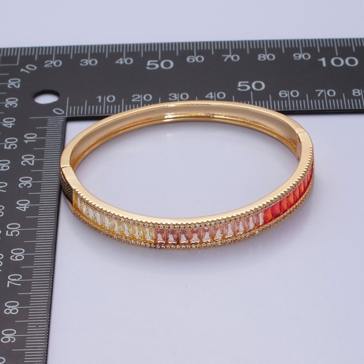 24K Gold Filled Gradient Baguette CZ Bracelet Bangle, Ombre Tennis Bracelet | WA-978 WA-979 WA-980 WA-981 Clearance Pricing - DLUXCA