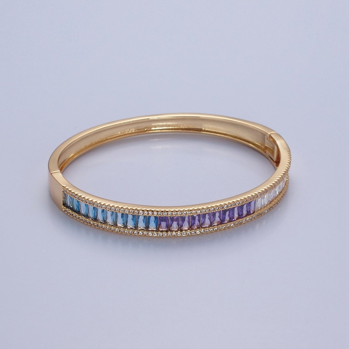 24K Gold Filled Gradient Baguette CZ Bracelet Bangle, Ombre Tennis Bracelet | WA-978 WA-979 WA-980 WA-981 Clearance Pricing - DLUXCA