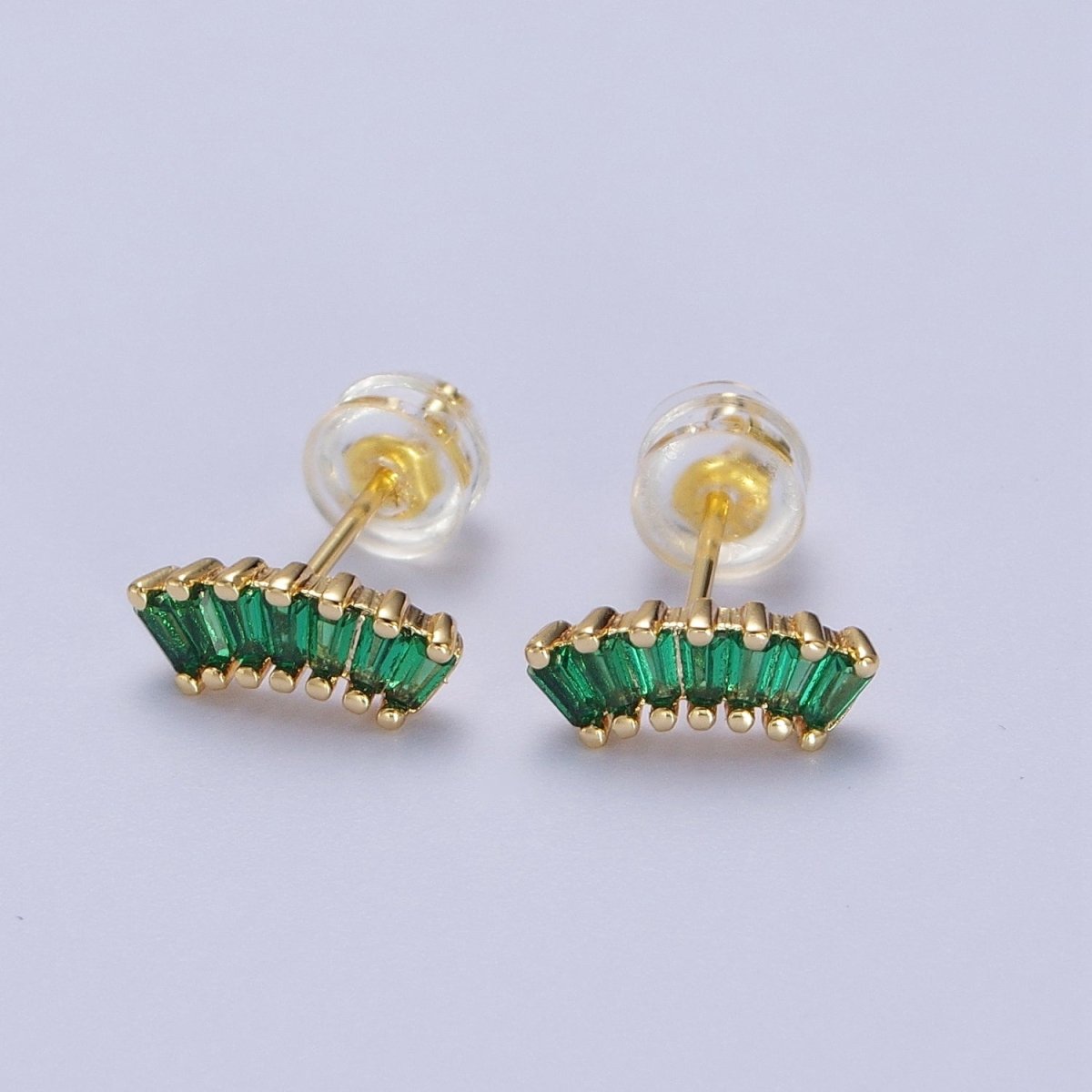 24K Gold Filled Green Baguette Cubic Zirconia Stud Earrings | Y-100 - DLUXCA