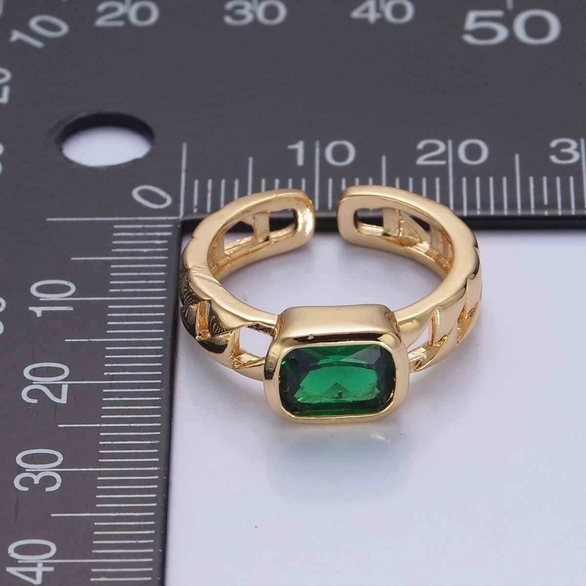 24K Gold Filled Green Baguette CZ with Chain Link Band O-2211 - DLUXCA