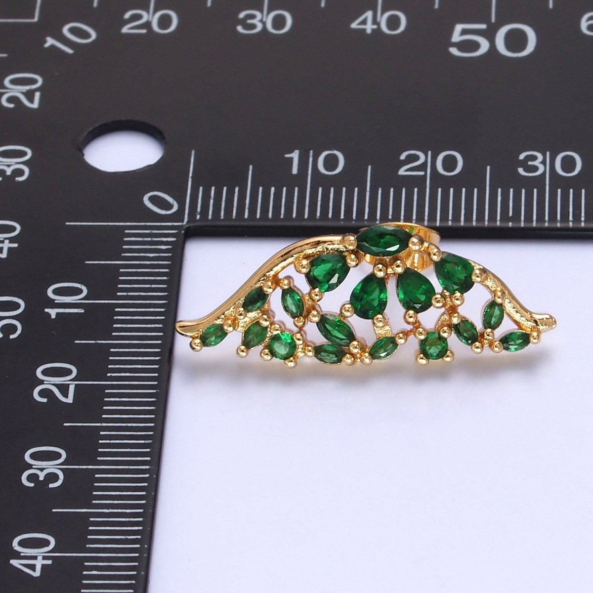 24K Gold Filled Green Butterfly Wings Studs, Micro Pave Mariposa Emerald Earrings V-446 - DLUXCA
