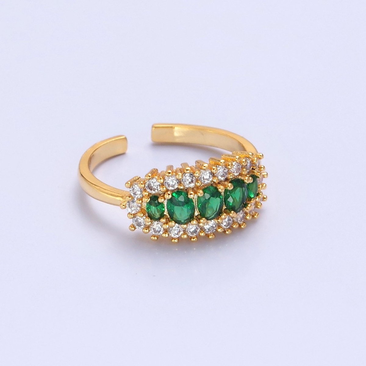 24K Gold Filled Green & Clear CZ Cubic Zirconia Ring O-2296 - DLUXCA