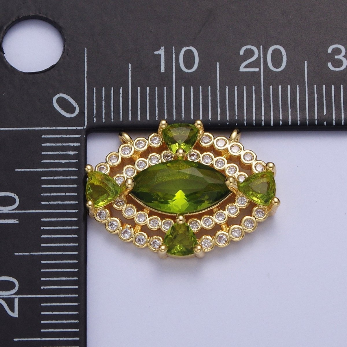 24K Gold Filled Green Cubic Zirconia Evil Eye Charm Connector G-872 - DLUXCA