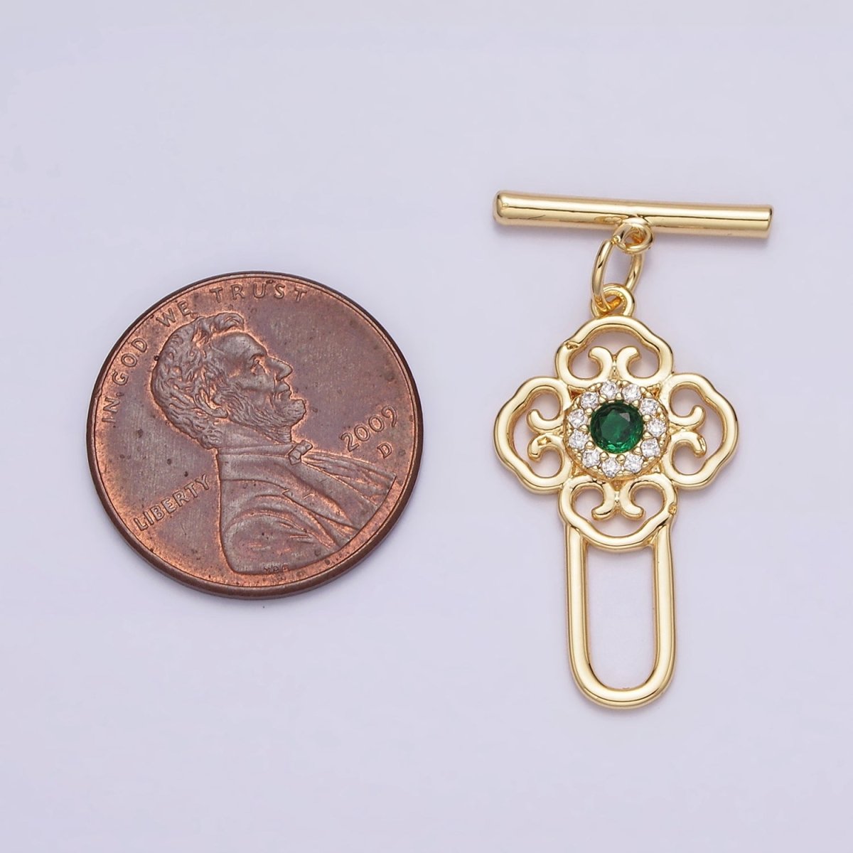 24K Gold Filled Green CZ Artisan Key Oblong Toggle Clasps Closure Jewelry Making Supply | Z-439 - DLUXCA