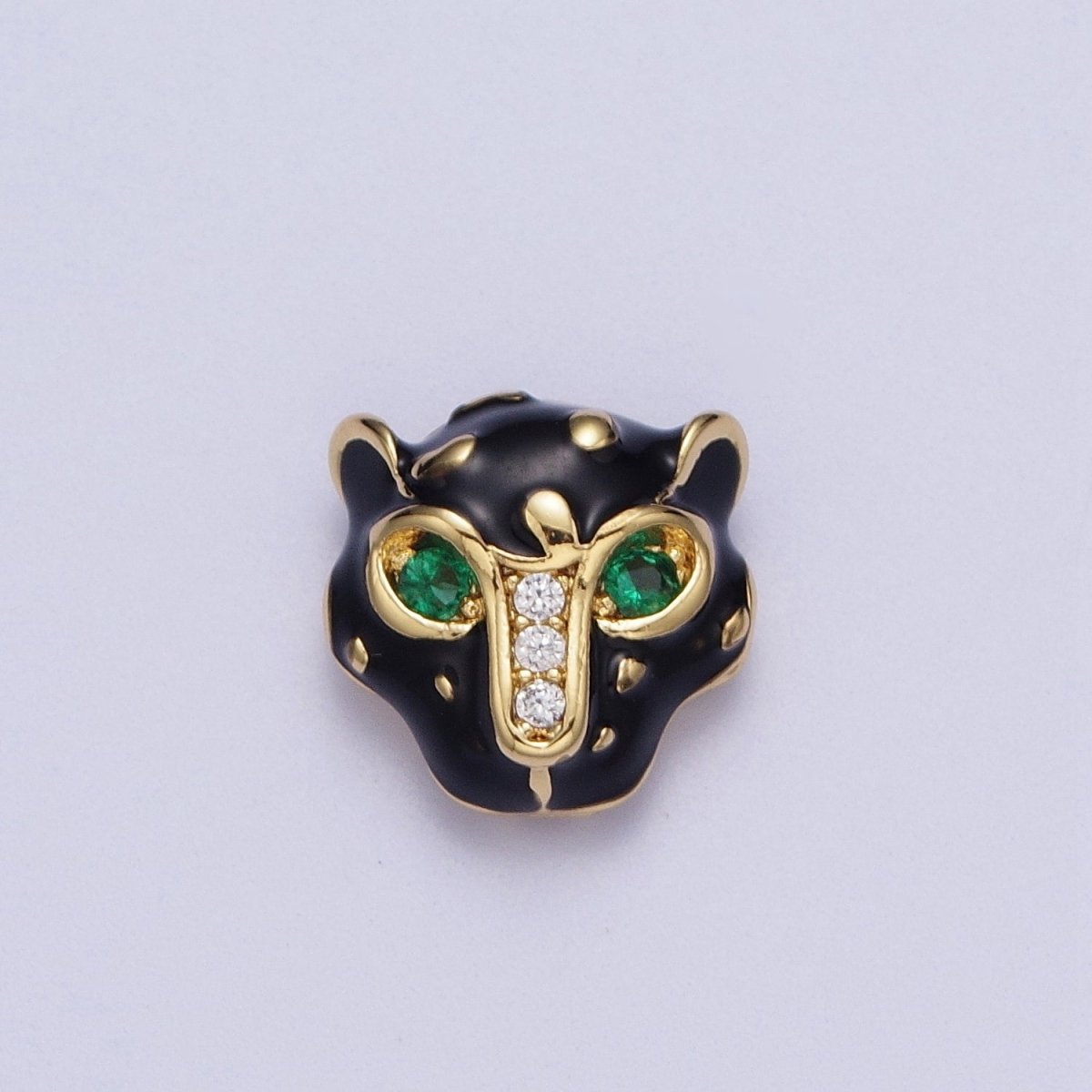 24K Gold Filled Green Eyed Black Panther Enamel Spacer Bead in Rose Gold, Black, Gold, Silver | B-010 B-013 B-005 B-046 - DLUXCA