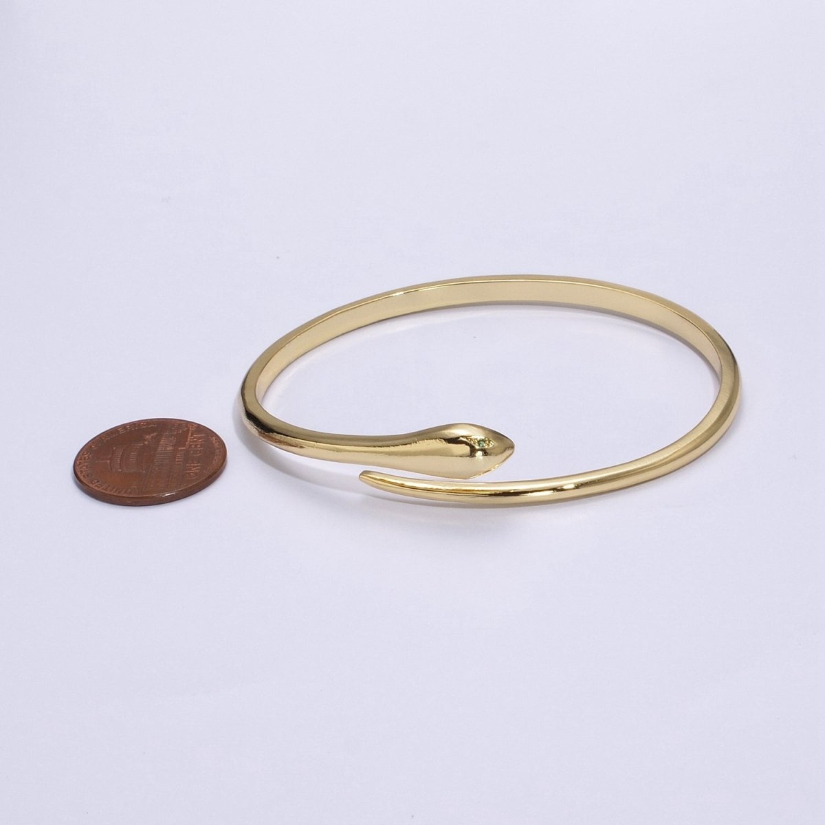 24K Gold Filled Green-Eyed CZ Snake Serpent Bracelet Bangle Cuff | WA-362 Clearance Pricing - DLUXCA