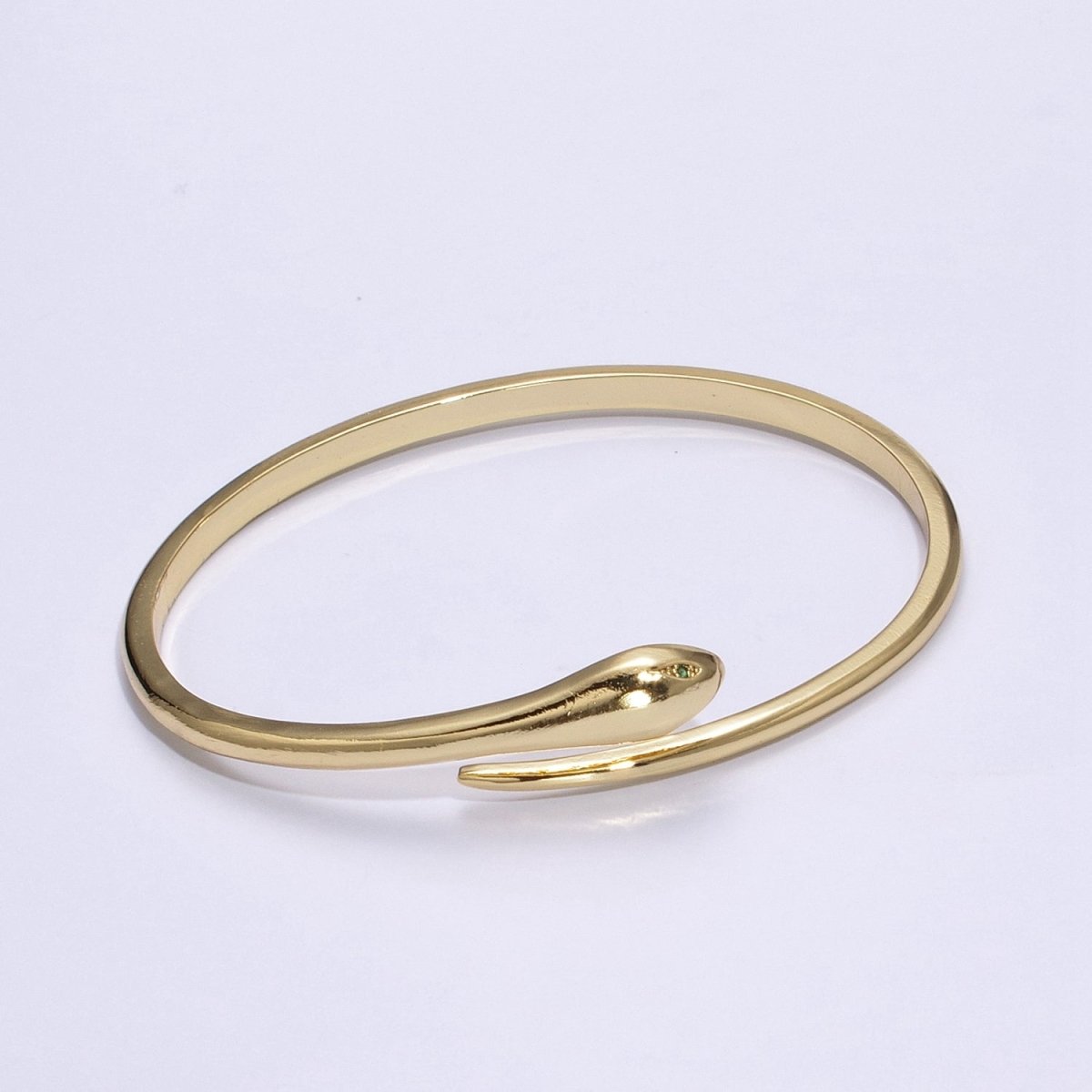 24K Gold Filled Green-Eyed CZ Snake Serpent Bracelet Bangle Cuff | WA-362 Clearance Pricing - DLUXCA